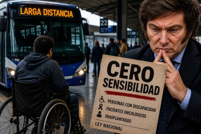 Persona con discapacidad en estación de ómnibus